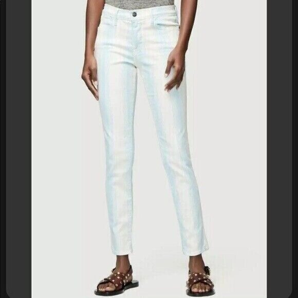 Frame Le High Skinny Crop Striped Jeans Blue & White Women’s Size 24 Mid Rise - Picture 1 of 13